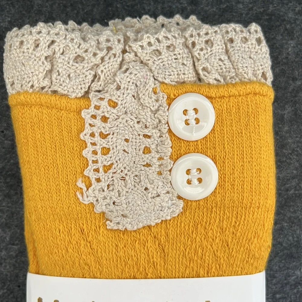 MODERN BOHO Mustard and Cream Button ‘n Lace Trim Boot Toppers NEW‎